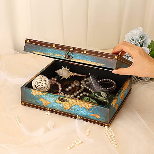 ELLDOO Decorative Treasure Chest Box, Wooden + PU Leather Storage Box for Jewelry Trinkets Photos, Rectangular Keepsakes b...