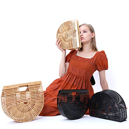 Miuco Womens Bamboo Handbag Handmade Large Tote Bag Straw Beach Bags Beach Purse Size