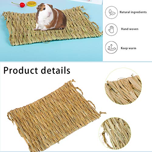 PINVNBY Natural Grass Mat for Rabbits,2 Pack Rabbit Hay Mats,100% Handwoven Hay Chewable Bedding & Cooling Mat for Bunny G...