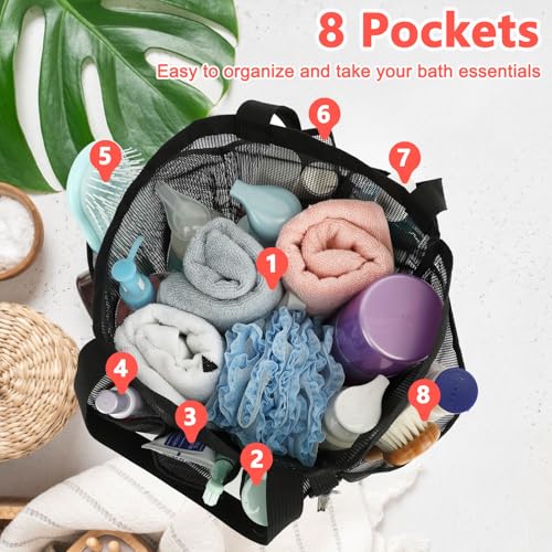 Fammart Mesh Shower Caddy Portable for College Dorm Room Essentials, 8-Pocket Large Shower Basket Tote Bag with 2 Handles ...