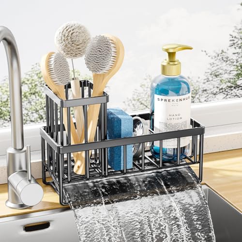 Kitsure Sponge Holder for Kitchen Sink - Rustproof Stainless Steel Sink Caddy Organization and Storage Essentials with Hig...