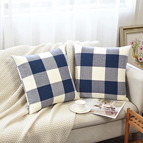 Tosewever Set of 2 Buffalo Check Plaid Pillow Covers Farmhouse Rustic Pillow Cases, Cotton Linen Throw Pillow Covers Cushi...