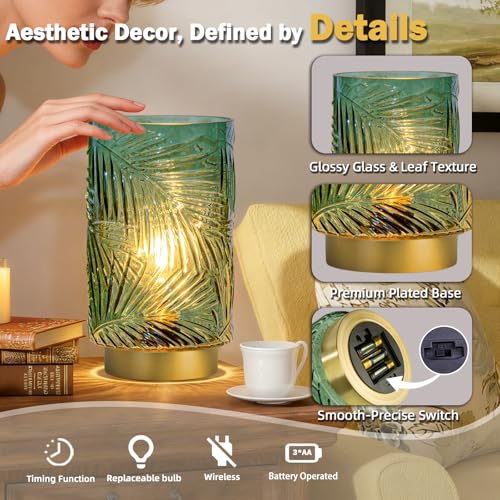 Battery Operated Table Lamp, Cordless Lamps for Home Decor, Battery Powered Nightlight with LED Bulb with Timer, Decorativ...
