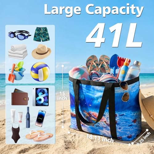 Fomaris Mesh Beach Bag - Large Beach Tote with Zipper Pocket, Toys Pool Bag for Family Travel Vacation Cruise Essentials