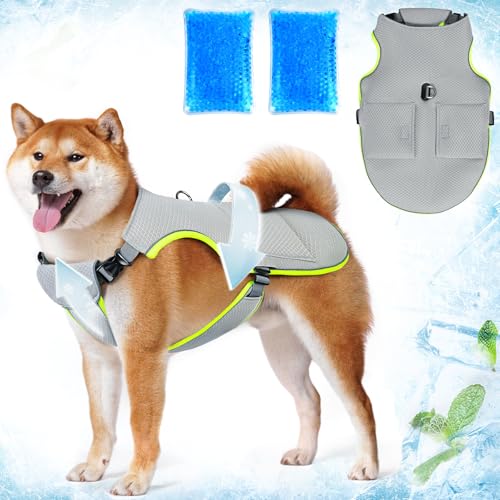 Mora Pets Dog Cooling Vest with Ice Pack Evaporation Cool Harness Adjustable Summer Shirt Pet Jacket for Hot Weather Fit L...
