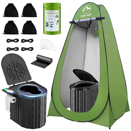 Camping Toilet with Pop-Up Privacy Tent and Liquid Waste Gel, Portable Toilet for Camping with Large Tent, Ergonomic Potty...