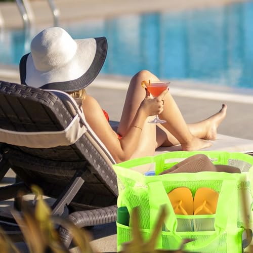 CaCTOUR Mesh Beach Bag,Large Beach Bags for Women with 8 Pockets,Packable Tote Bag for Beach Cruise Pool Vacation Essentials