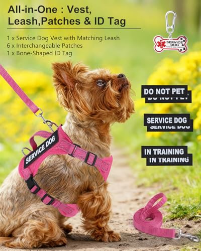 Service Dog Vest for Small Breed Dogs with ID Tag – Lightweight Puppy Harness and Leash Set with 6 PCS Patches, Ideal Serv...