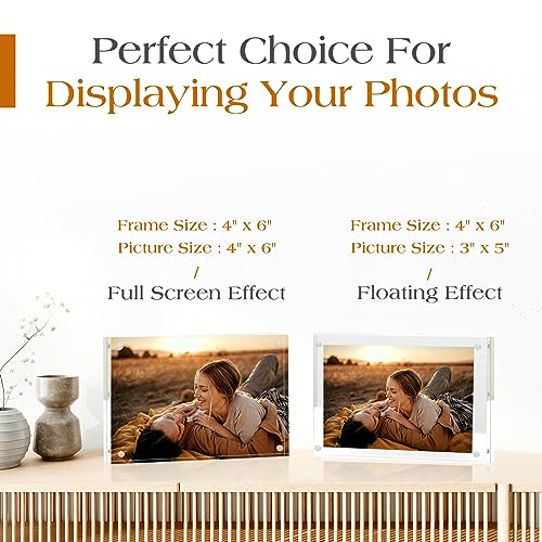 TWING 3 Pack 4 x 6 Acrylic Frame,Acrylic Picture Frames Horizontal Magnet Double Sided 4x6 Picture Frame,10+10MM Thick Cle...