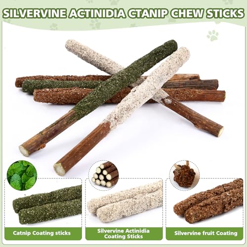 WOUSEDO 27 Pack Catnip Chew Toys for Cats,Cotton Sisal Rope Toys,Cat Natural Silvervine Sticks,for Cat Teeth Cleaning and ...
