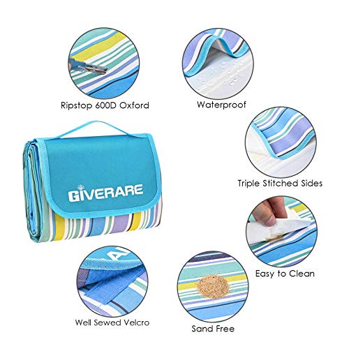 GIVERARE Picnic Beach Blanket, XL Sandfree Waterproof Outdoor Camping Blanket, Quick Drying Oxford Family Mat, Portable Ex...