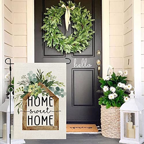 AACORS Eucalyptus Garden Flag 12×18 Inchl Floral Home Sweet Home Decorative Double Sided Holiday Farmhouse Seasonal Outsid...
