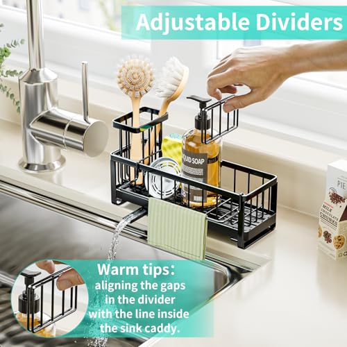 HapiRm Sponge Holder for Kitchen Sink - Self-draining Sink Caddy with Brush and Dishcloth Holders, Stainless Steel Kitchen...