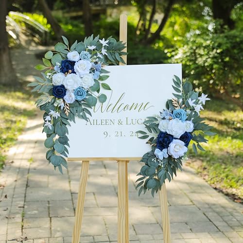 Udoula Artificial Dusty Blue Wedding Arch Flower Swags Set of 2 for Welcome Signs Floral and Wedding Reception Ceremony De...
