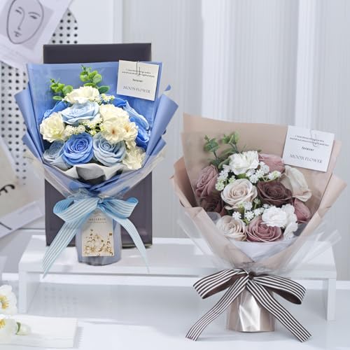 MEJARDIN Soap Flower Bouquet, Elegant Artificial Flowers Bouquet in Luxury Gift Box with Greeting Card, Romantic Long Last...