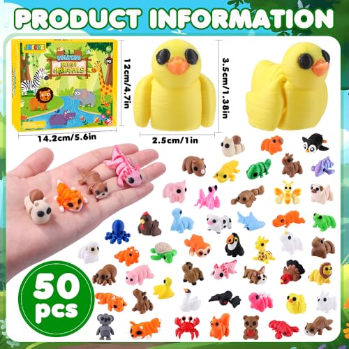 JOICEE 50 Pcs Mini 3D Printed Animal Figurines Set, Articulated Flexible Fidget Toys Cute Desk Pets Decor for Kids Party F...