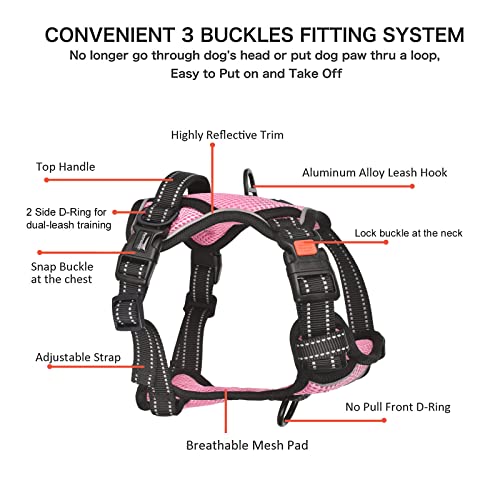 Petmolico No Pull Dog Harness and Leash Set, No Choke 4 Leash Attchments Easy Control Handle Soft Padded Reflective Vest D...