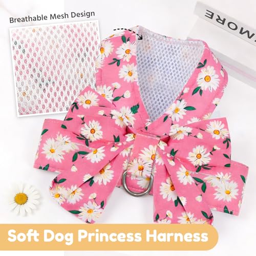BAEJMJK Dog Harness and Leash Set with Bow Knot No Pull Pet Daisy Floral Harness with D-Ring Soft Mesh Dog Harness Vest Se...
