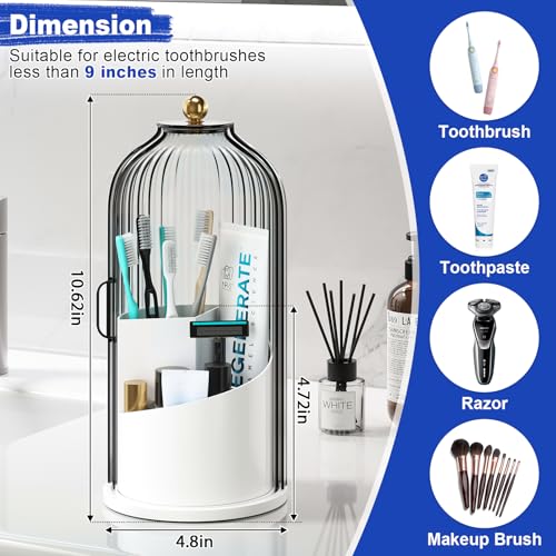 Dustproof Toothbrush Holders with Cover for Bathrooms, Rotating Covered Tooth Brush Holder for Bathroom Counter, Dust Proo...