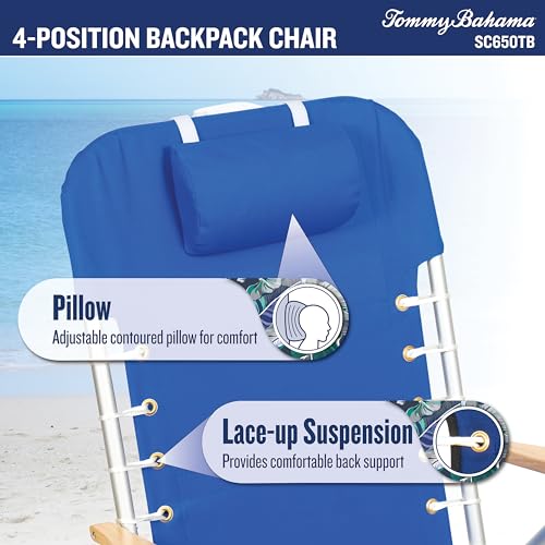 Tommy Bahama Hi-Boy 17" Seat Height 4-Position Lace-Up Suspension Folding Beach Backpack Chair