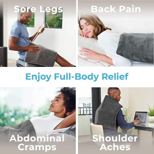 Pure Enrichment PureRelief Ultra-Wide Microplush Heating Pad - 20” x 24” XXL Size & 6 Heat Settings for Temporary Neck, Sh...