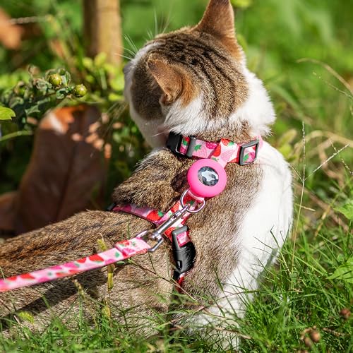 Cat Harness and Leash Escape Proof for Walking Travel Outdoor - Cute Strawberry Nylon Adjustable Cute Cat Harness Leash Se...