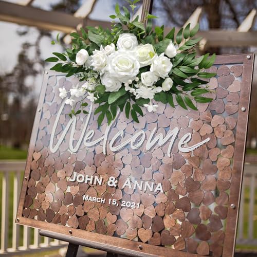 Roahosy Artificial Flower Swag, Wedding Sign Flowers White Rose Flower Arrangements for Wedding Ceremony Reception Entranc...