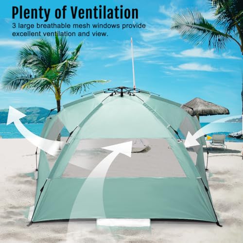 WhiteFang Deluxe Pop Up Beach Tent Sun Shade Shelter for 3-4/5-6 Person, UV Protection, Extendable Floor with 3 Ventilatin...