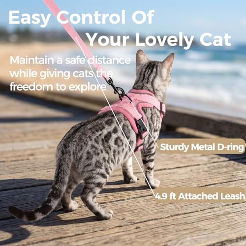 pangdi Cat Harness and Leash Set Escape Proof Tactical Extra Large Kitten Harness Emotional Support Cat Vest, Pink, XXL