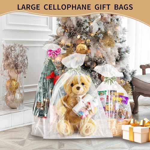 woric 6PCS Extra Large Cellophane Gift Bags 40x50 Inch Clear Cellophane Wrap Storage Bags for Gift Baskets Mothers Day Gra...