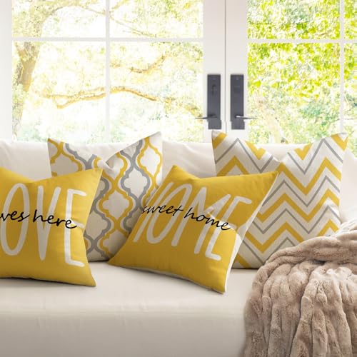 YCOLL Farmhouse Pillow Covers 18x18 Set of 4 Throw Pillow Covers Rustic Linen Decorative Pillows Square Cushion Covers for...