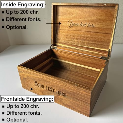 Wooden Keepsake Box Large - Personalized Memory Box, Acacia Wood Chest with Lid, Engraved Hidden Message, Decorative Memor...