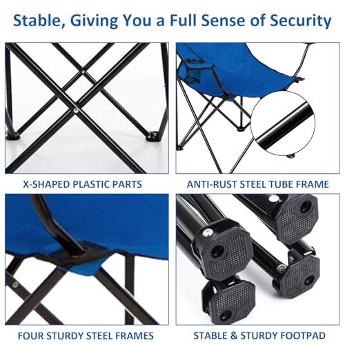 SAILARY Folding Camping Chair with Cup Holder, 225lbs Capacity, Portable Foldable Chair with Large Anti-Sink Feet, PE Coat...