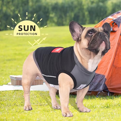 iChoue French Bulldog Summer Cooling Shirt for Dogs UV Sun Protection Vest Sleeveless Stretchy Tank Top English Pug Grey B...