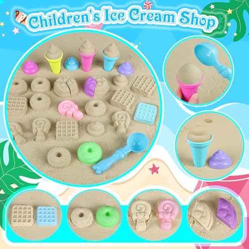 Collapsible Beach Toys for Kids Toddlers, 3 Foldable Buckets and Shovels Set, Sand Castle Building Kit, Ice Cream Travel S...