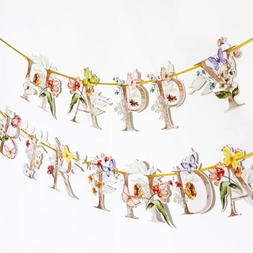 Flower Butterfly Happy Birthday Banner, Boho Groovy Floral and Butterflies Bday Sign, Wildflower Garden Party Decorations ...