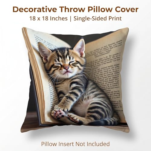 avpdupu Cat Pillow Cover 18x18 Inch Square Linen - Cute Animal Pillow Cover with Adorable Cat Design, Soft Decorative Thro...