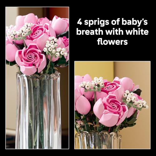 LEGO Botanicals Bouquet of Pink Roses Artificial Flowers - Building Blocks for Adults, Ages 18+ - Gifts for Birthdays for ...