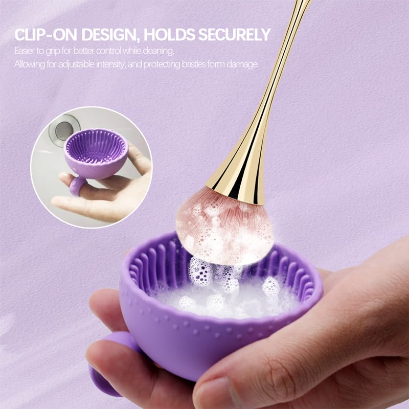 Generic Silicone Makeup Brush Cleaner, Brush Scrubber Bowl, Portable Washing Tool Cosmetic Brush Cleaner (Purple)
