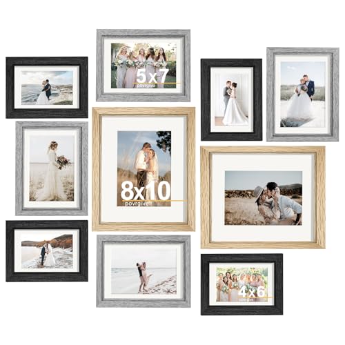 Povrgive Picture Frames, Made of Real Glass and Wooden Frame, Gallery Photo Frames Set of 10 for Collage Wall Decor, Multi...