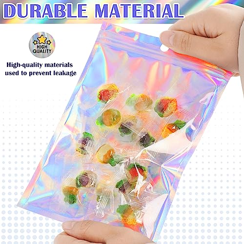 Jetmore 100 Pcs Resealable Mylar Bags, Smell Proof Goodie Bags with Clear Window, Small Holographic Bags for Halloween, Gi...