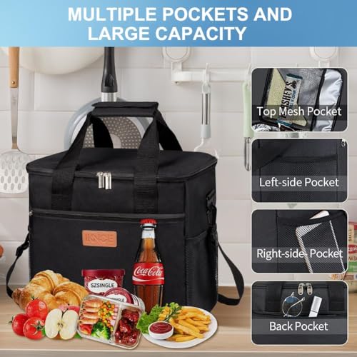 Iknoe Large Cooler Bag Collapsible 24 Can Insulated Bags Leakproof Lunch Cooler Tote with Multi-Pockets for Adult Insulate...