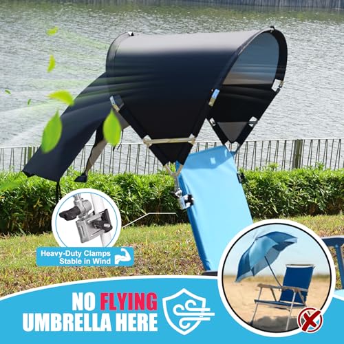 Universal Chair Umbrella Canopy, Foldable Portable UPF 50+ Chair Sun Shade Attachment with Adjustable Clamp Fits Most Bran...