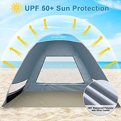 G4Free Upgraded Pop Up Beach Tent, 2-3 Person Automatic Sunshade Canopy UPF 50+ Sport Umbrella Instant Tent Lightweight an...