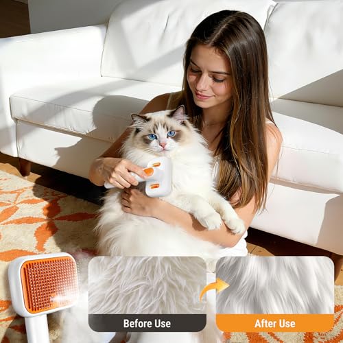 3-in-1 Pet Grooming Brush with Cool Mist & Self-Cleaning Deshedding Tool for Dogs Cats, Extra Wide Comb, Visible Water Win...