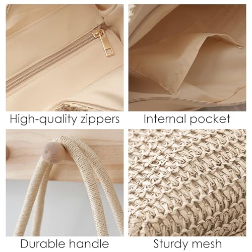 PASDUCHAS Soft Large Straw Beach Bag, Straw Wicker Beach Tote Summer Woven for Women