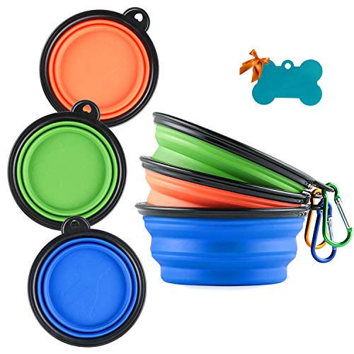 MXZONE 3 Collapsible Silicone Dog Bowl, Foldable Expandable Cup Dish for Small Pet Cat Food Water Feeding Portable Travel ...