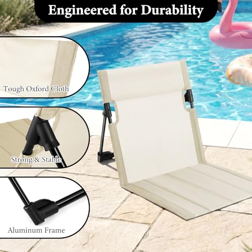 3 Pack Portable Poolside Chairs, Foldable Beach Chairs for Adults, Lightweight Legless Ground Seat with Carry Bag, Small B...