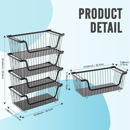 GAOKASE 4 Pcs Stackable Wire Baskets for Pantry Organizers and Storage,Vegetable Fruit Basket for Countertop,Kitchen Stora...