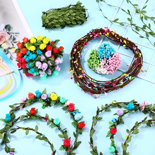 Zeyune 20 Sets Spring Tea Party Favor Flower Crowns Making Kit, Make Your Own Flower Crown Wreath Garland Headbands Craft ...